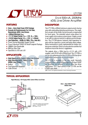 LT1739 datasheet - Dual 500mA, 200MHz xDSL Line Driver Amplifier