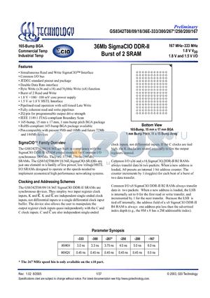 GS8342T18GE-250I datasheet - 36Mb SigmaCIO DDR-II Burst of 2 SRAM