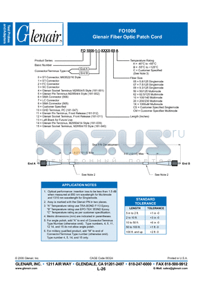 FO1006-1-1-101609A datasheet - Fiber Optic Patch Cord