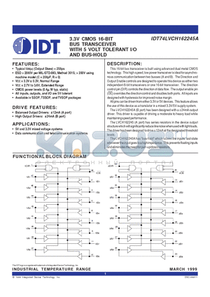 IDT74LVCH162245APV datasheet - 3.3V CMOS 16-BIT BUS TRANSCEIVER WITH 5 VOLT TOLERANT I/O AND BUS-HOLD