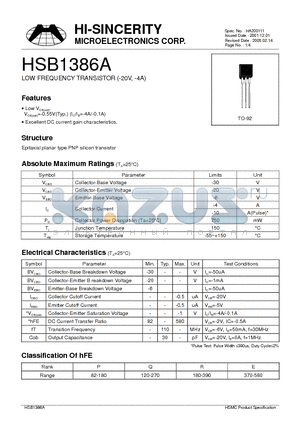 HSB1386A datasheet - LOW FREQUENCY TRANSISTOR (-20V, -4A)