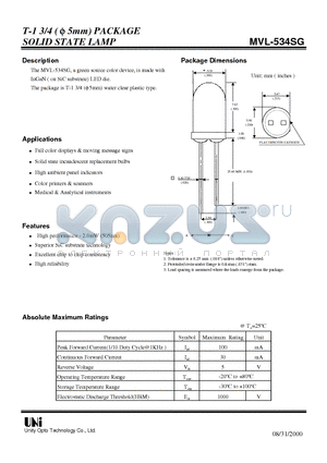 MVL-534SG datasheet - T-1 3/4 ( f5mm) PACKAGE SOLID STATE LAMP