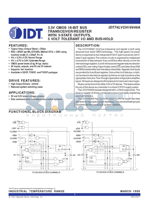 IDT74LVCH16646APF datasheet - 3.3V CMOS 16-BIT BUS TRANSCEIVER/REGISTER WITH 3-STATE OUTPUTS 5 VOLT TOLERANT I/O AND BUS-HOLD