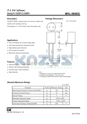 MVL-584SG datasheet - T-1 3/4 ( f5mm) InGaN LED LAMPs