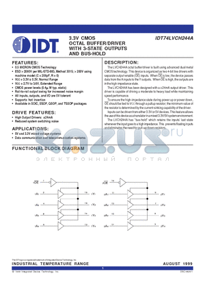 IDT74LVCH244ASO datasheet - 3.3V CMOS OCTAL BUFFER/DRIVER WITH 3-STATE OUTPUTS AND BUS-HOLD