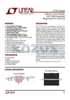 LT1761ES5-SD datasheet - 100mA, Low Noise, LDO Micropower Regulators in SOT-23