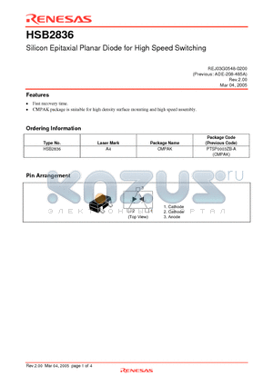 HSB2836 datasheet - Silicon Epitaxial Planar Diode for High Speed Switching