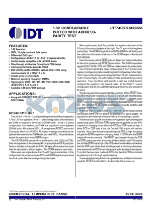 IDT74SSTUA32866 datasheet - 1.8V CONFIGURABLE BUFFER WITH ADDRESS-PARITY TEST
