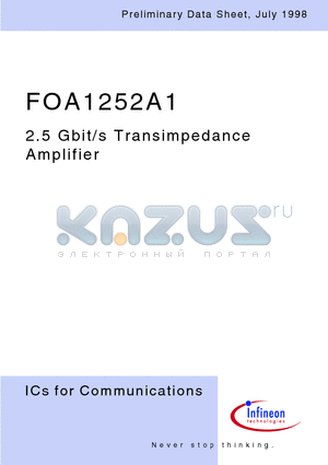 FOA1252A1 datasheet - 2.5 Gbit/s Transimpedance Amplifier