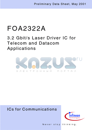 FOA2322A datasheet - 3.2 Gbi t /s Laser Driver IC for Telecom and Datacom Applications