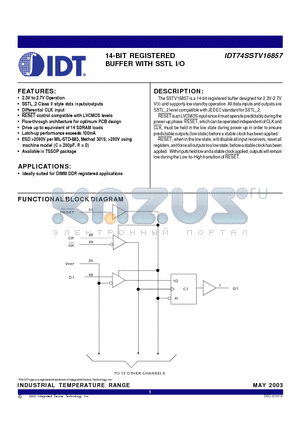 IDT74SSTV16857 datasheet - 14-BIT REGISTERED BUFFER WITH SSTL I/O