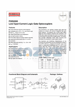 FOD2200SD datasheet - Low Input Current Logic Gate Optocouplers
