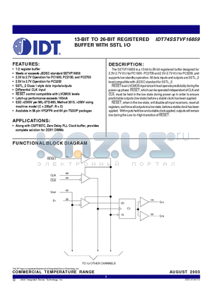 IDT74SSTVF16859PAG datasheet - 13-BIT TO 26-BIT REGISTERED BUFFER WITH SSTL I/O