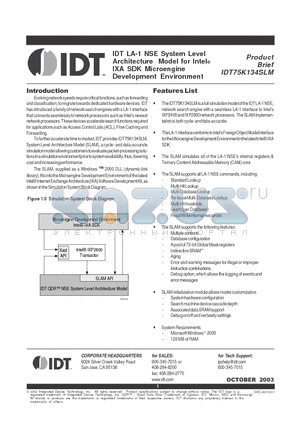 IDT75K134SLM datasheet - IDT LA-1 NSE System Level Architecture Model for Intel IXA SDK Microengine Development Environment
