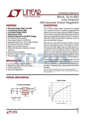 LT1762 datasheet - 50mA, 3V to 80V Low Dropout Micropower Linear Regulator