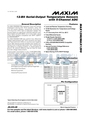 MAX1298BEAE datasheet - 12-Bit Serial-Output Temperature Sensors with 5-Channel ADC