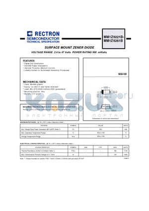 MM1Z5228B datasheet - SURFACE MOUNT ZENER DIODE  VOLTAGE RANGE 2.4 to 47 Volts POWER RATING 500 mWatts