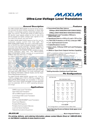 MAX13000E datasheet - Ultra-Low-Voltage Level Translators Enable/Shutdown Control