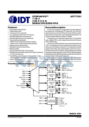IDT77301L12PF datasheet - UTOPIAFIFO 1 TO 4 (128 x 9 x 4) DEMULTIPLEXER-FIFO