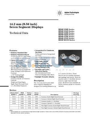 HDSP-550X datasheet - 14.2 mm (0.56 inch) Seven Segment Displays