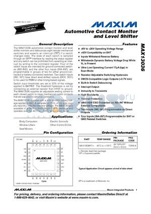 MAX13036ATI+ datasheet - Automotive Contact Monitor and Level Shifter