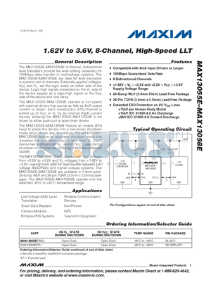 MAX13057EETI+ datasheet - 1.62V to 3.6V, 8-Channel, High-Speed LLT