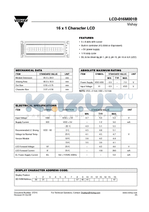 LCD-016M001B_08 datasheet - 16 x 1 Character LCD