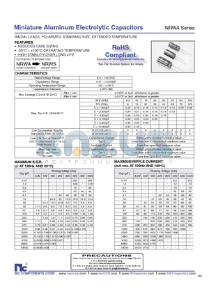 NRWA1R0M35V12.5X20TBF datasheet - Miniature Aluminum Electrolytic Capacitors