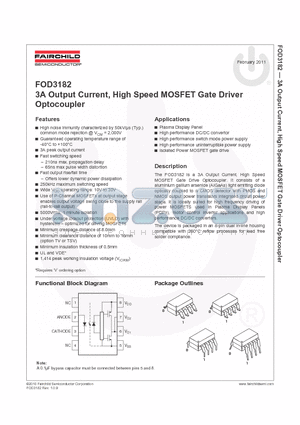 FOD3182SDV datasheet - 3A Output Current, High Speed MOSFET Gate Driver Optocoupler
