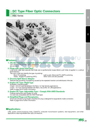 HSC2-PH2-E2 datasheet - SC Type Fiber Optic Connectors