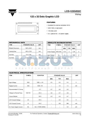 LCD-122G032C datasheet - 122 x 32 Dots Graphic LCD