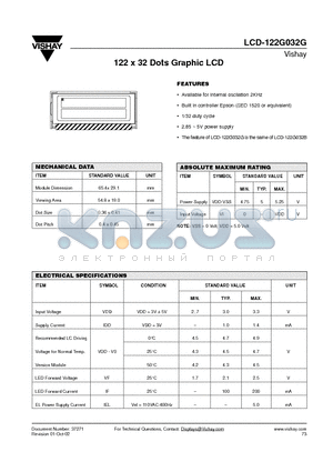 LCD-122G032G datasheet - 122 x 32 Dots Graphic LCD