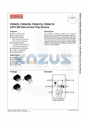 FOD4108SV datasheet - 6-Pin DIP Zero-Cross Triac Drivers