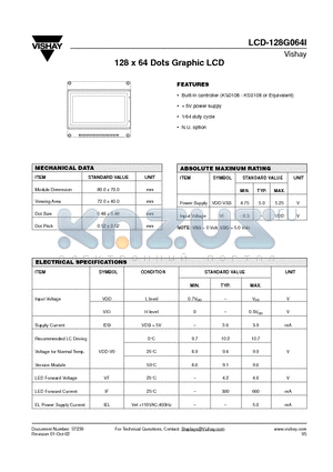 LCD-128G064I datasheet - 128 x 64 Dots Graphic LCD