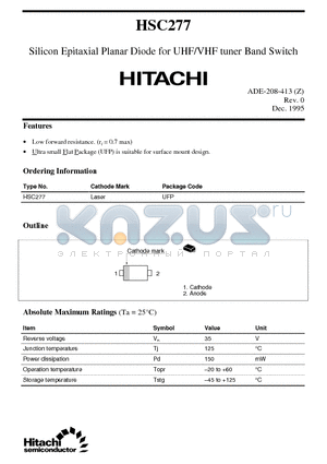 HSC277 datasheet - Silicon Epitaxial Planar Diode for UHF/VHF tuner Band Switch