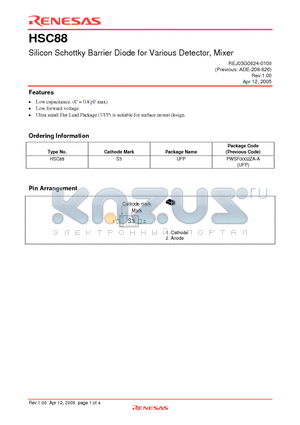 HSC88 datasheet - Silicon Schottky Barrier Diode for Various Detector, Mixer