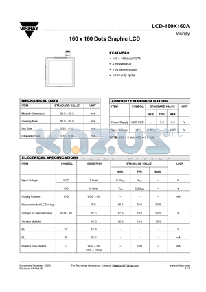 LCD-160X160A datasheet - 160 x 160 Dots Graphic LCD