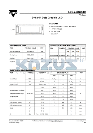 LCD-240G064B datasheet - 240 x 64 Dots Graphic LCD