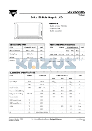 LCD-240G128A datasheet - 240 x 128 Dots Graphic LCD