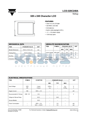 LCD-320C240A datasheet - 320 x 240 Character LCD