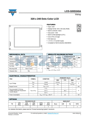 LCD-320D240A datasheet - 320 x 240 Dots Color LCD