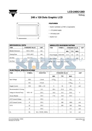 LCD-240G128D datasheet - 240 x 128 Dots Graphic LCD