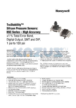 HSCDAND001PG3A5 datasheet - TruStability silicon Pressure Sensors: HSC Series-High Accuracy -1% total Error band,Digital output,SMT and DIP,1 psi to 150 psi