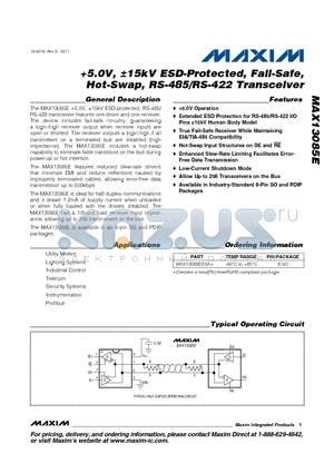 MAX13085E_11 datasheet - 5.0V, a15kV ESD-Protected, Fail-Safe,Hot-Swap, RS-485/RS-422 Transceiver