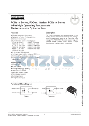FOD8143S datasheet - 4-Pin High Operating Temperature Phototransistor Optocouplers
