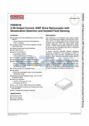 FOD8316R2 datasheet - 2.5A Output Current, IGBT Drive Optocoupler