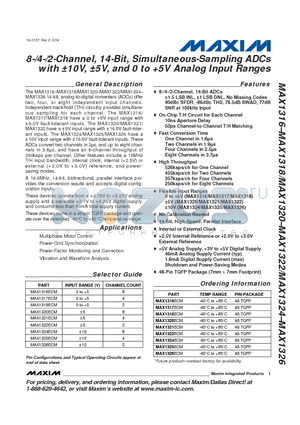 MAX1317 datasheet - 8-/4-/2-Channel, 14-Bit, Simultaneous-Sampling ADCs with 10V, 5V, and 0 to 5V Analog Input Ranges