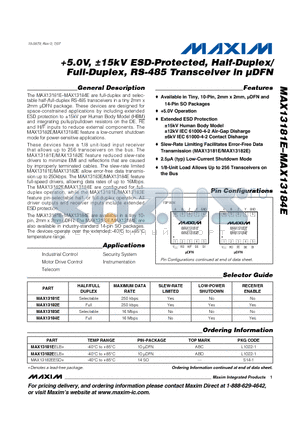 MAX13181EELB+ datasheet - 5.0V, a15kV ESD-Protected, Half-Duplex/Full-Duplex, RS-485 Transceiver in uDFN