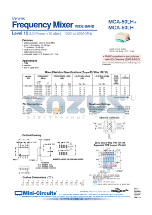 MCA-50LH+ datasheet - Ceramic Frequency Mixer wide band Level 10 (LO Power 10 dBm) 1000 to 5000 MHz
