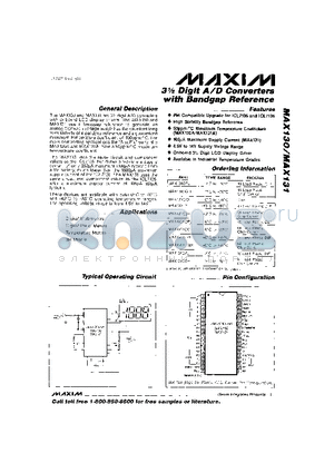 MAX131ACPL datasheet - 3m Digit A/D Converters with Bandgap Refrence